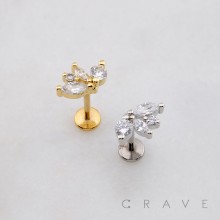 MULTI CZ ROUND MARQUISE FAN ARCH LINE THREADLESS (PUSH IN) 316L SURGICAL STEEL LABRET SET